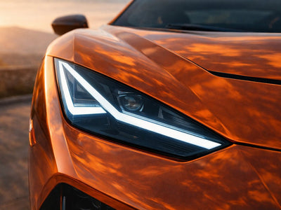 DIY Chevrolet Corvette C8 wrapped in Gloss HX30000 Super Chrome Orange car wrap film HX30SCH08B