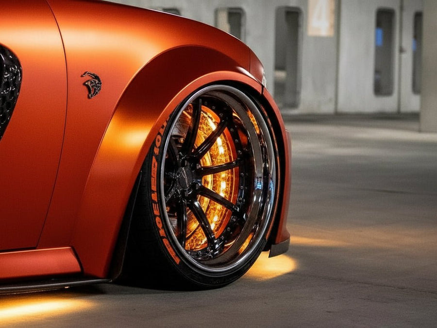 DIY Dodge Challenger SRT Hellcat wrapped in Satin HX30000 Super Chrome Orange restyling film HX30SCH08S