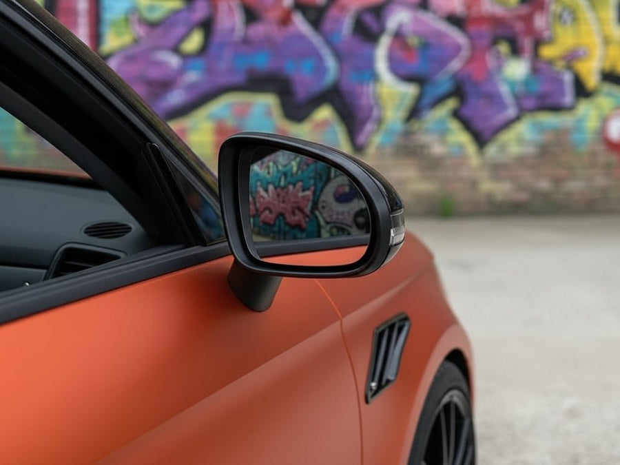 DIY BMW M4 wrapped in Satin HX30000 Super Chrome Orange restyling film HX30SCH08S