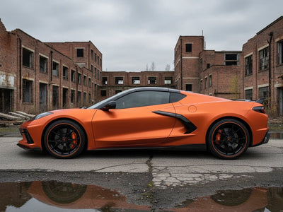 Chevrolet Corvette C8 wrapped in Satin HX30000 Super Chrome Orange wrap film HX30SCH08S