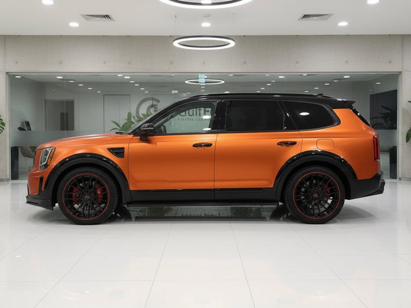 Kia Telluride wrapped in Hexis Satin HX30000 Super Chrome Orange wrap film HX30SCH08S