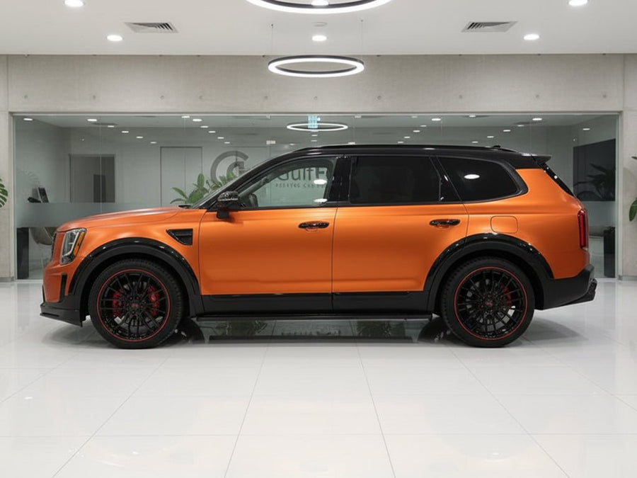 Kia Telluride wrapped in Hexis Satin HX30000 Super Chrome Orange wrap film HX30SCH08S