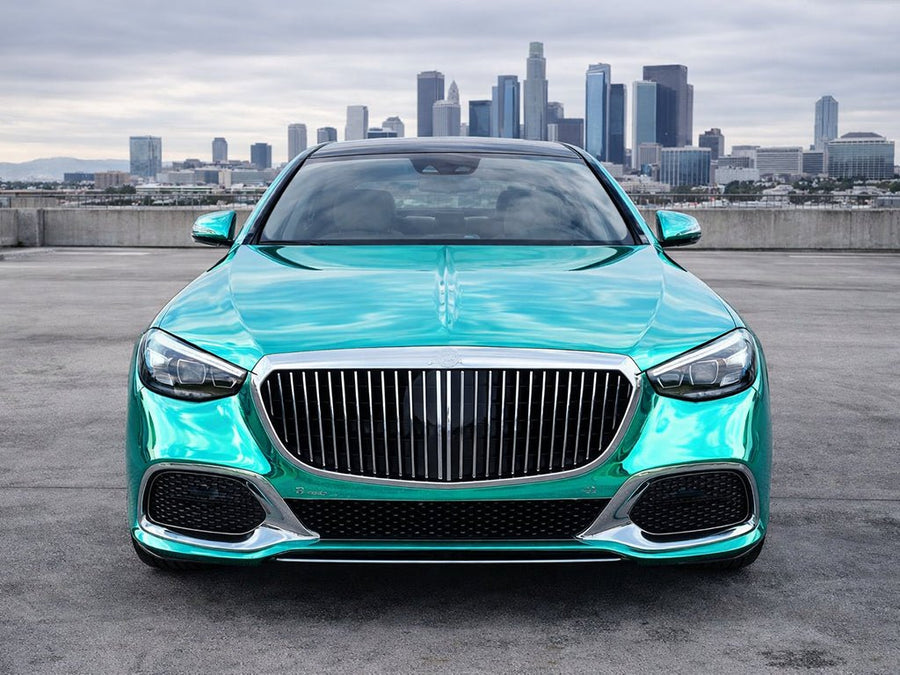 DIY Mercedes-Maybach S-Class wrapped in Gloss HX30000 Super Chrome Turquoise wrap film HX30SCH09B