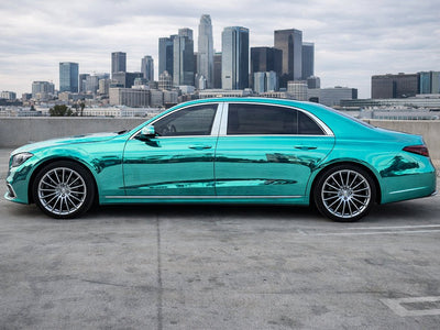 DIY Mercedes-Benz S-Class wrapped in Gloss HX30000 Super Chrome Turquoise car wrap film HX30SCH09B