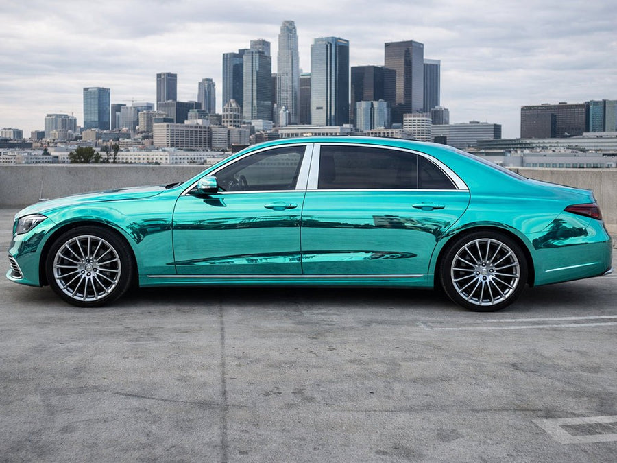 DIY Mercedes-Benz S-Class wrapped in Gloss HX30000 Super Chrome Turquoise car wrap film HX30SCH09B
