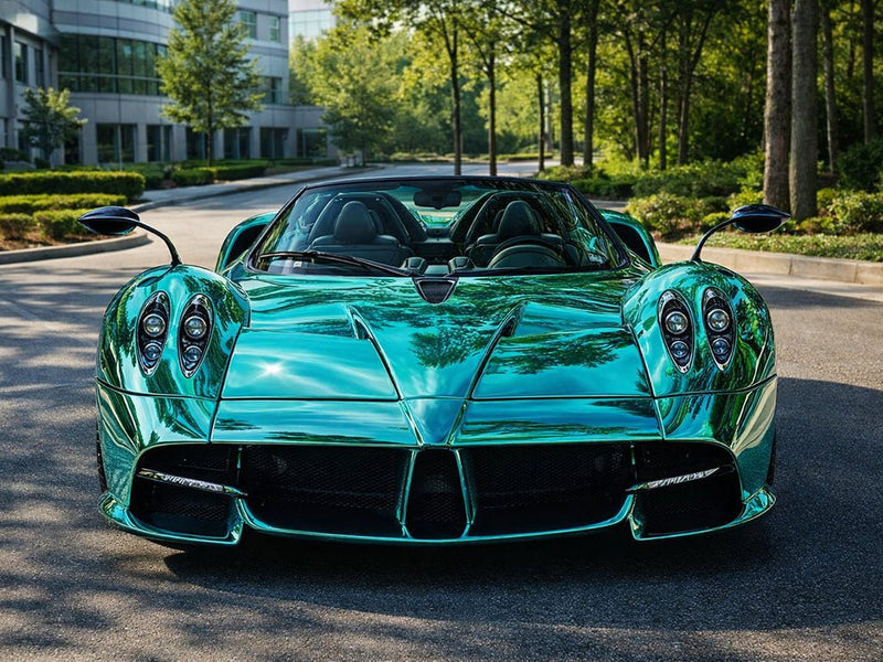 Pagani Huayra Roadster wrapped in Hexis Gloss HX30000 Super Chrome Turquoise vinyl wrap HX30SCH09B