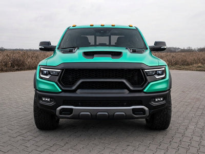 DIY Ram 1500 TRX wrapped in Satin HX30000 Super Chrome Turquoise restyling film HX30SCH09S