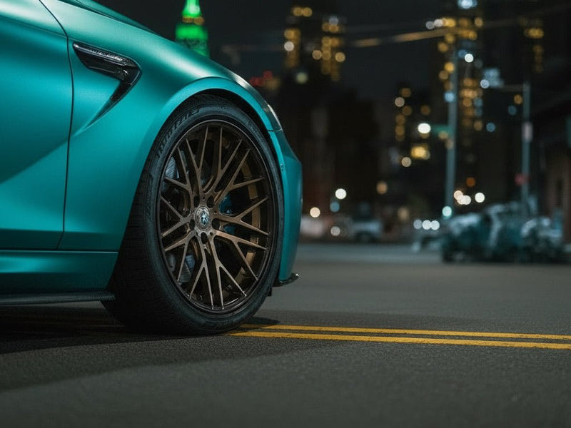 BMW M4 wrapped in Hexis Satin HX30000 Super Chrome Turquoise wrap film HX30SCH09S