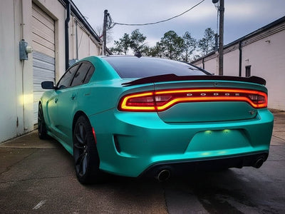 DIY Dodge Charger wrapped in Satin HX30000 Super Chrome Turquoise automotive vinyl film HX30SCH09S