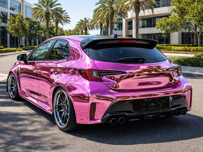 DIY Toyota Corolla Hatchback wrapped in Gloss HX30000 Super Chrome Pink restyling film HX30SCH10B