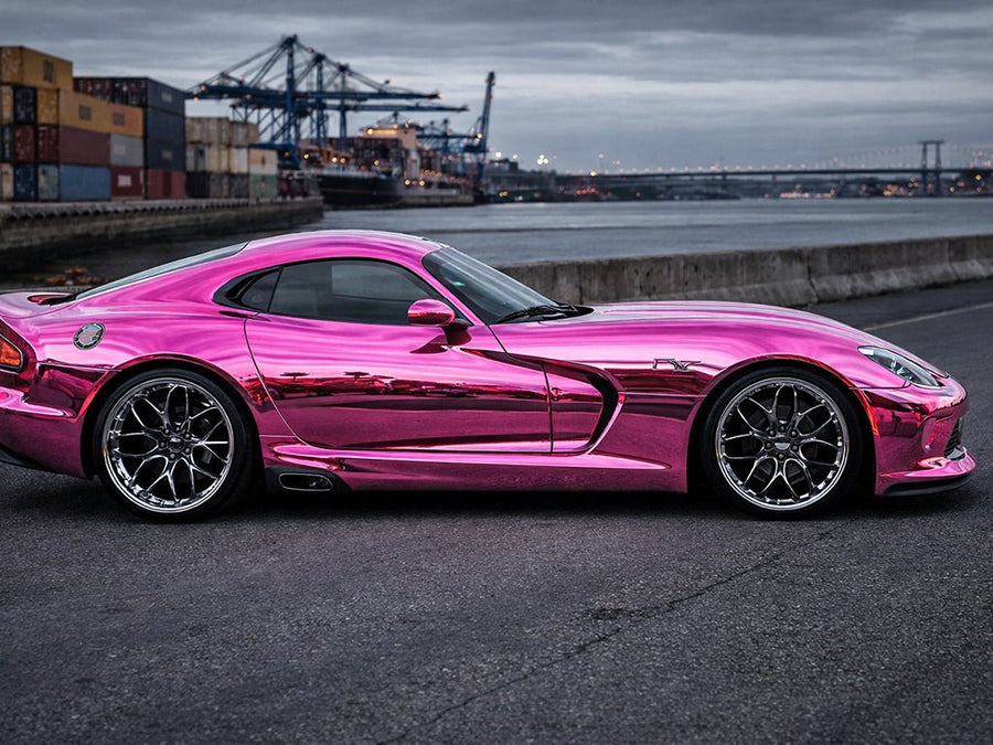 Dodge Viper wrapped in Hexis Gloss HX30000 Super Chrome Pink automotive vinyl film HX30SCH10B