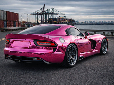 Dodge Viper wrapped in Gloss HX30000 Super Chrome Pink restyling film HX30SCH10B