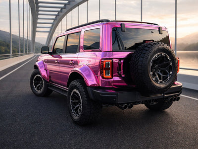 Ford Bronco wrapped in Gloss HX30000 Super Chrome Pink automotive vinyl film HX30SCH10B