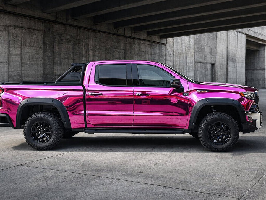 Chevrolet Silverado wrapped in Gloss HX30000 Super Chrome Pink automotive vinyl film HX30SCH10B