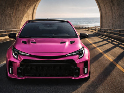 Toyota GR Corolla wrapped in Hexis Satin HX30000 Super Chrome Pink wrap film HX30SCH10S