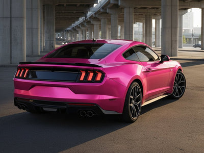 DIY Ford Mustang wrapped in Satin HX30000 Super Chrome Pink automotive vinyl film HX30SCH10S