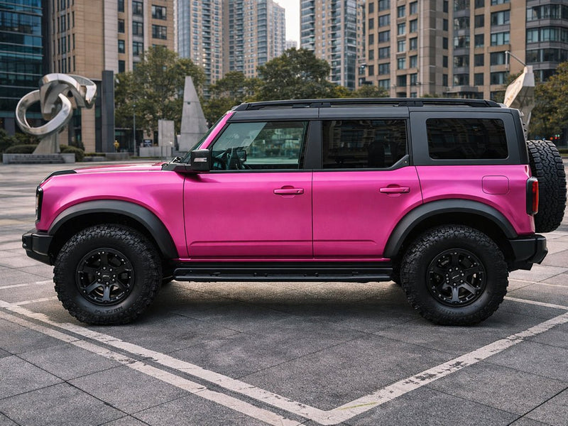 Ford Bronco wrapped in Satin HX30000 Super Chrome Pink vinyl wrap HX30SCH10S