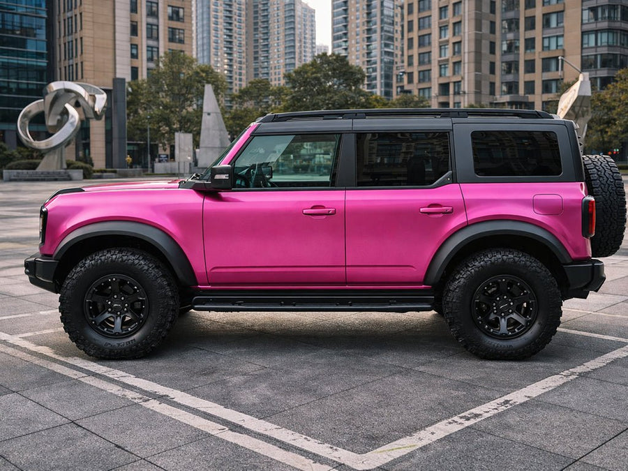Ford Bronco wrapped in Satin HX30000 Super Chrome Pink vinyl wrap HX30SCH10S