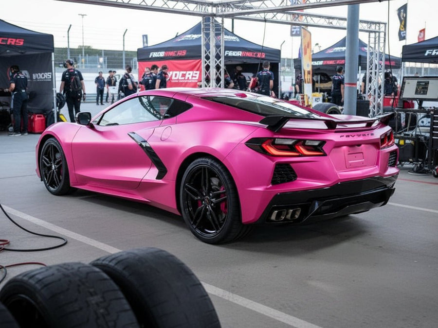 DIY Chevrolet Corvette wrapped in Satin HX30000 Super Chrome Pink wrap film HX30SCH10S