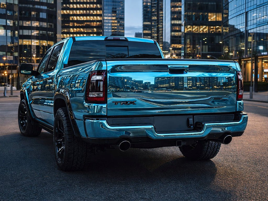 RAM 1500 TRX wrapped in Gloss HX30000 Super Chrome Light Blue vinyl wrap HX30SCH11B