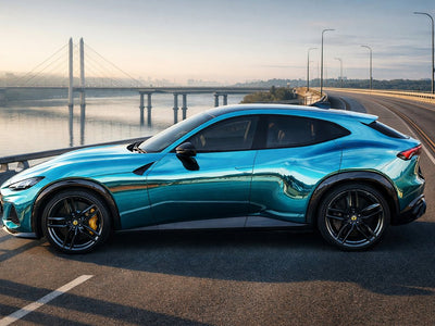 Ferrari Purosangue wrapped in Gloss HX30000 Super Chrome Light Blue automotive vinyl film HX30SCH11B