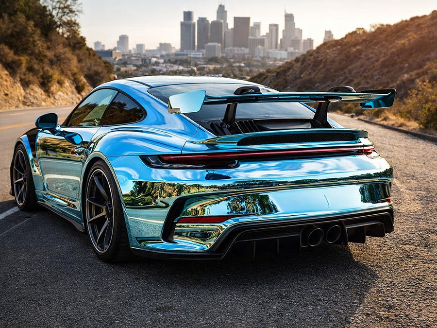 DIY Porsche 911 wrapped in Gloss HX30000 Super Chrome Light Blue vinyl wrap HX30SCH11B