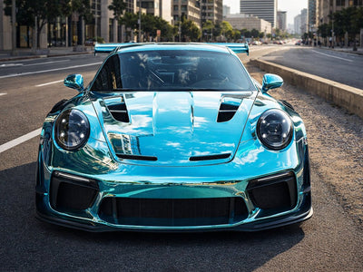 DIY Porsche 911 GT3 wrapped in Gloss HX30000 Super Chrome Light Blue car wrap film HX30SCH11B