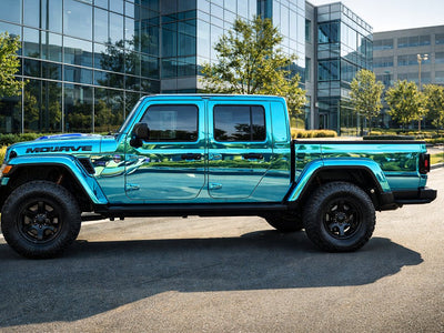 Jeep Gladiator Mojave wrapped in Hexis Gloss HX30000 Super Chrome Light Blue restyling film HX30SCH11B