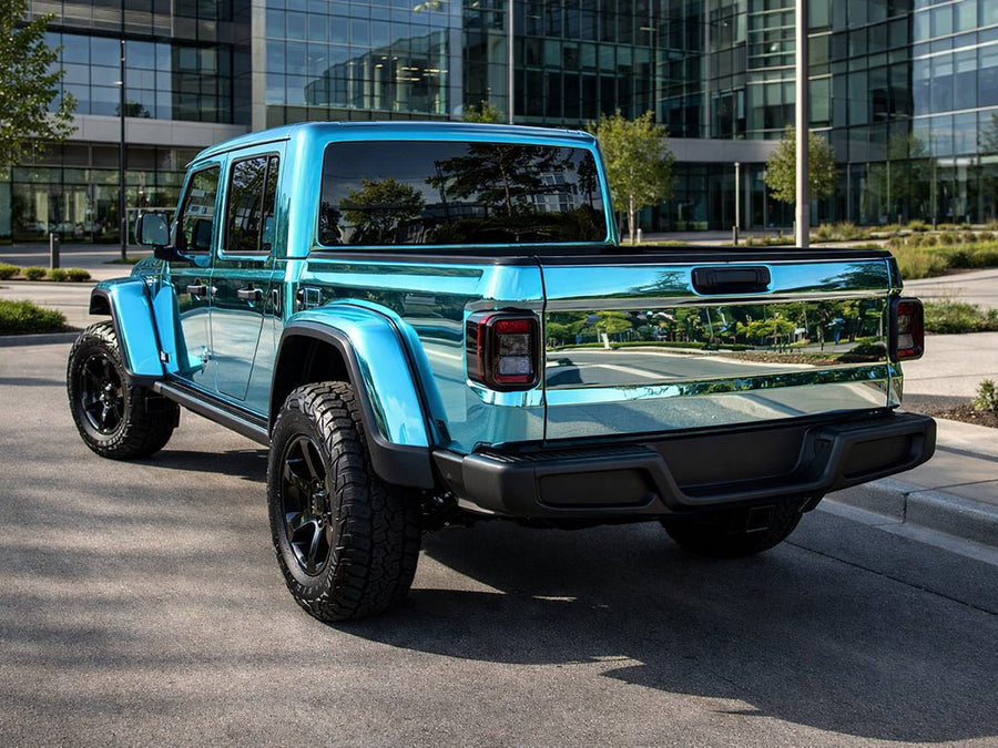 DIY Jeep Gladiator wrapped in Gloss HX30000 Super Chrome Light Blue vinyl wrap HX30SCH11B
