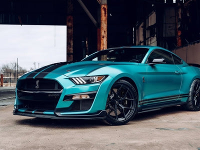 DIY Ford Mustang Shelby GT500 wrapped in Satin HX30000 Super Chrome Light Blue restyling film HX30SCH11S