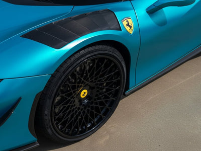 Ferrari wrapped in Hexis Satin HX30000 Super Chrome Light Blue wrap film HX30SCH11S
