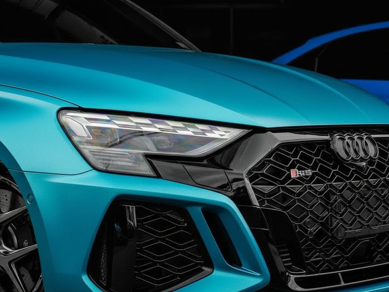 Audi RS wrapped in Satin HX30000 Super Chrome Light Blue automotive vinyl film HX30SCH11S