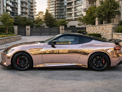 Nissan Z wrapped in Hexis Gloss HX30000 Super Chrome Rose Gold vinyl wrap HX30SCH12B