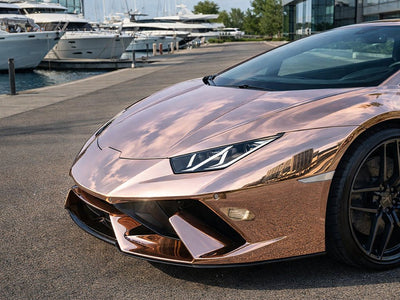DIY Lamborghini Huracán wrapped in Gloss HX30000 Super Chrome Rose Gold car wrap film HX30SCH12B