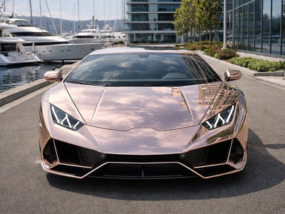 DIY Lamborghini Huracán wrapped in Gloss HX30000 Super Chrome Rose Gold restyling film HX30SCH12B