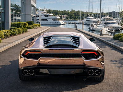 DIY Lamborghini Huracán wrapped in Gloss HX30000 Super Chrome Rose Gold restyling film HX30SCH12B detail