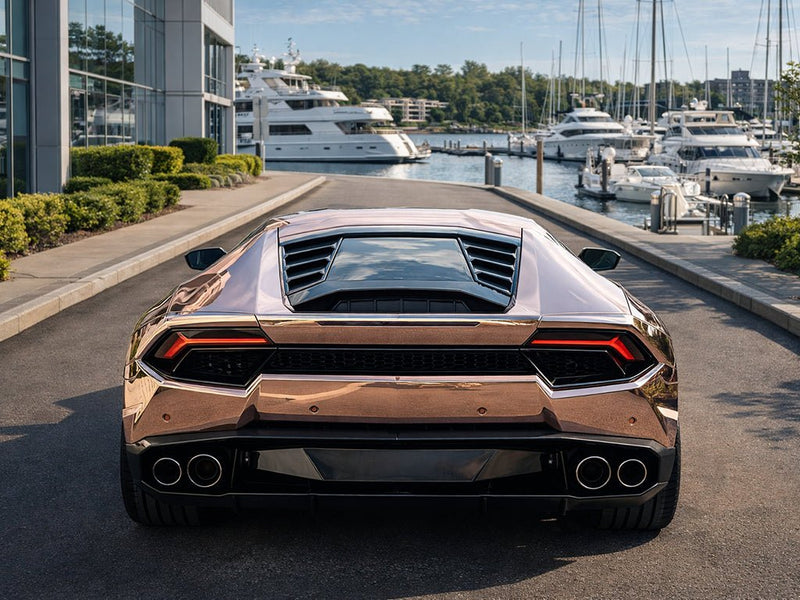 DIY Lamborghini Huracán wrapped in Gloss HX30000 Super Chrome Rose Gold restyling film HX30SCH12B detail