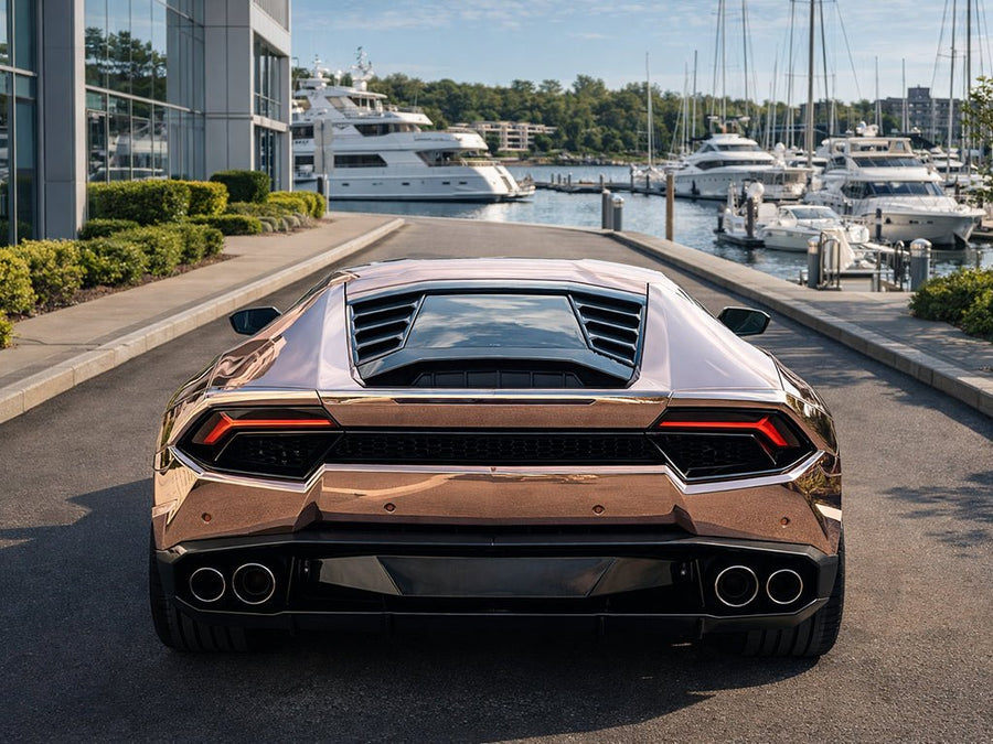 DIY Lamborghini Huracán wrapped in Gloss HX30000 Super Chrome Rose Gold restyling film HX30SCH12B detail