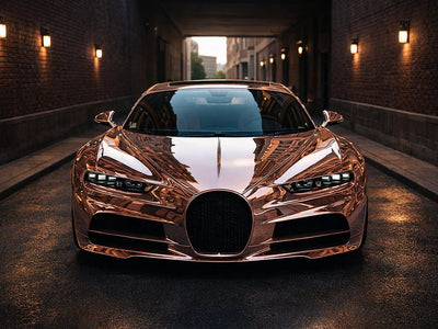 Bugatti Chiron wrapped in Gloss HX30000 Super Chrome Rose Gold wrap film HX30SCH12B