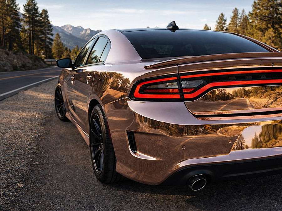 Dodge Charger wrapped in Gloss HX30000 Super Chrome Rose Gold car wrap film HX30SCH12B