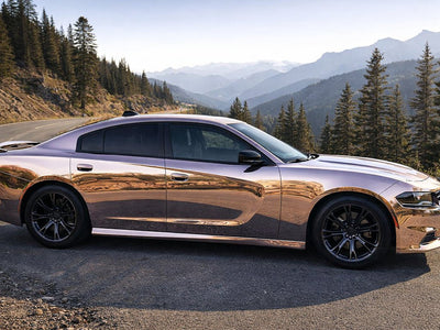 DIY Dodge Charger wrapped in Gloss HX30000 Super Chrome Rose Gold vinyl wrap HX30SCH12B