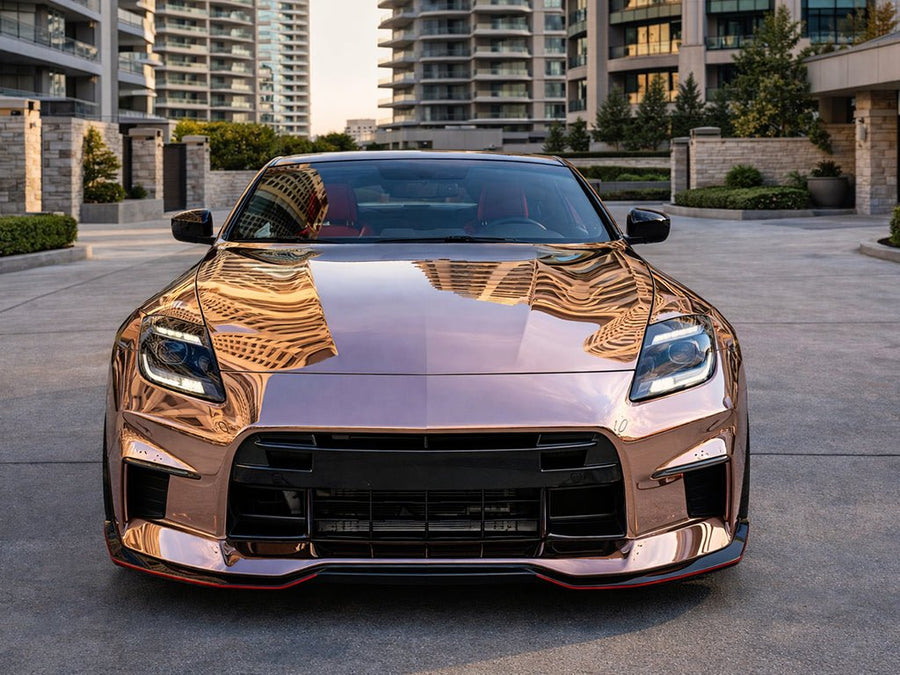 Nissan Z wrapped in Hexis Gloss HX30000 Super Chrome Rose Gold car wrap film HX30SCH12B