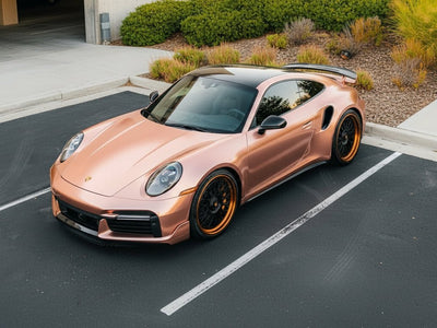 Porsche 911 Turbo S wrapped in Satin HX30000 Super Chrome Rose Gold automotive vinyl film HX30SCH12S