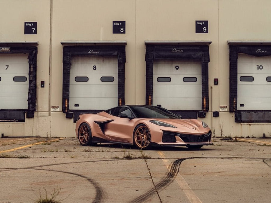 Chevrolet Corvette wrapped in Hexis Satin HX30000 Super Chrome Rose Gold vinyl wrap HX30SCH12S
