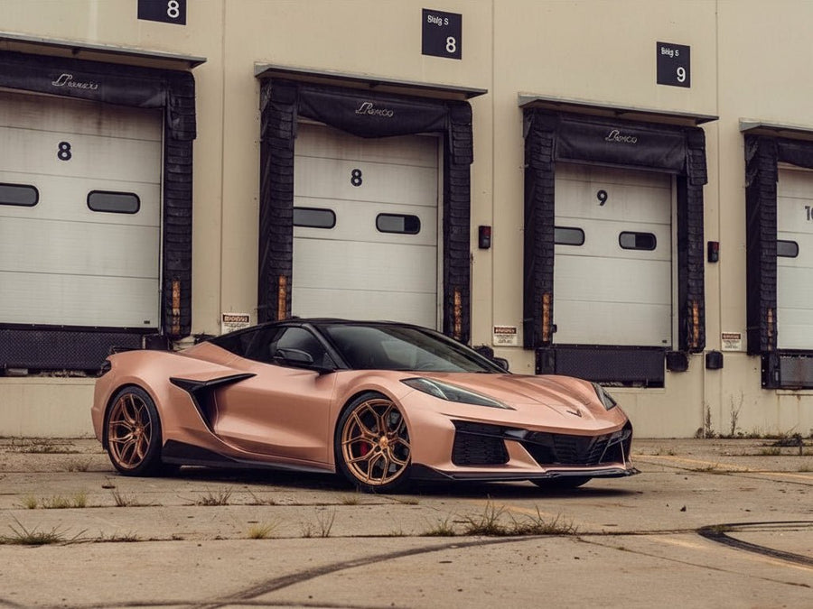 Chevrolet Corvette C8 wrapped in Satin HX30000 Super Chrome Rose Gold automotive vinyl film HX30SCH12S