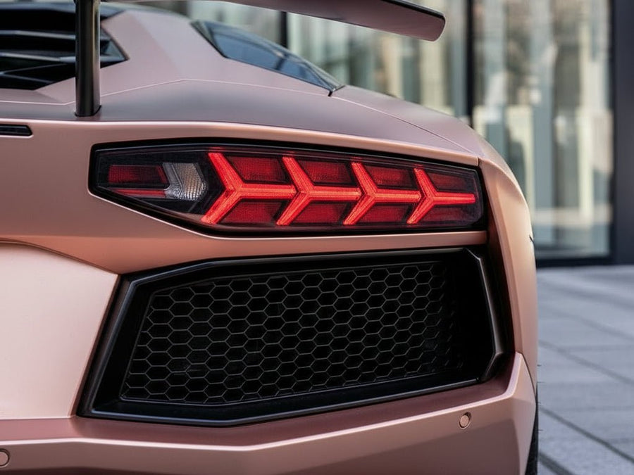 DIY Lamborghini Aventador wrapped in Satin HX30000 Super Chrome Rose Gold restyling film HX30SCH12S detail