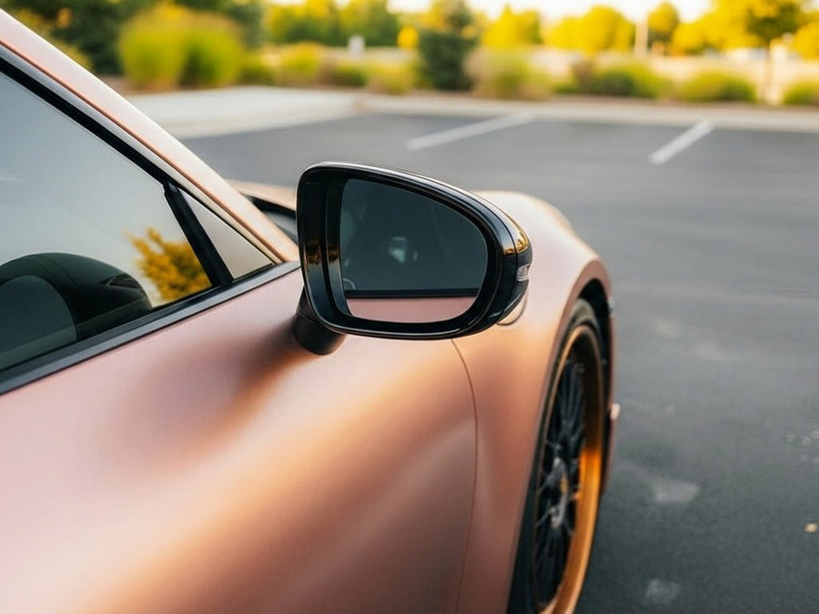 Porsche 911 wrapped in Satin HX30000 Super Chrome Rose Gold automotive vinyl film HX30SCH12S