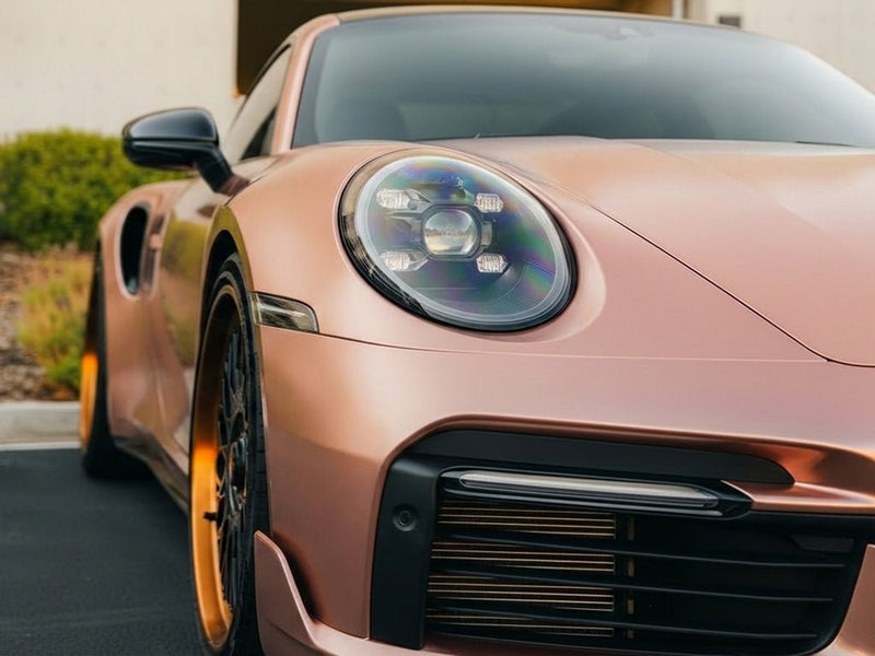 DIY Porsche 911 Turbo S wrapped in Satin HX30000 Super Chrome Rose Gold car wrap film HX30SCH12S