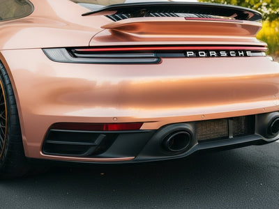 Porsche 911 wrapped in Hexis Satin HX30000 Super Chrome Rose Gold vinyl wrap HX30SCH12S