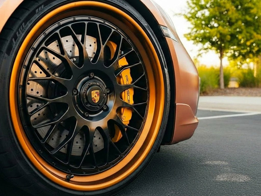 Porsche wrapped in Satin HX30000 Super Chrome Rose Gold wrap film HX30SCH12S